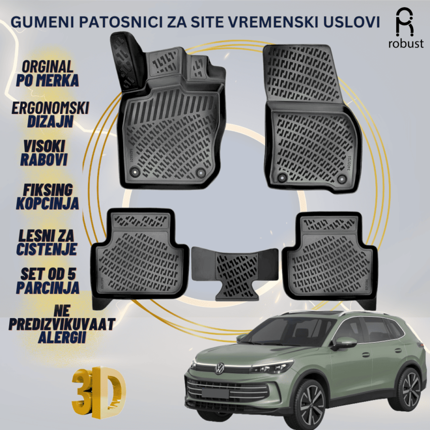 www.samad.mk-3D gumeni patosnici za Volkswagen Tiguan 2024- МК3 Patosnici Robust za site vremenski uslovi
