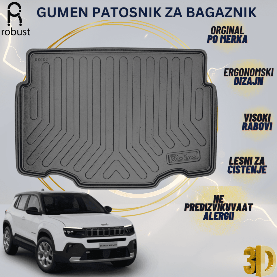 www.samad.mk-3D gumen patosnik za bagaznik za JEEP AVENGER MHEV petrol-hybrid lower 2023- Korito za gepek Robust za site vremenski uslovi