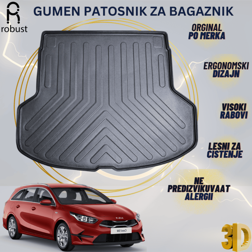 www.samad.mk-3D gumen patosnik za bagaznik za Kia Ceed SW 2018-2022 Korito za gepek Robust za site vremenski uslovi