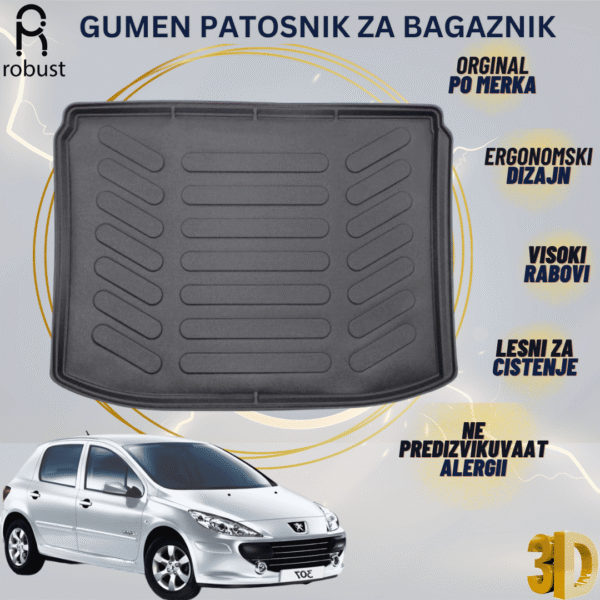 www.samad.mk-3D gumen patosnik za bagaznik za PEUGEOT 307 2001-2007 Korito za gepek Robust za site vremenski uslovi