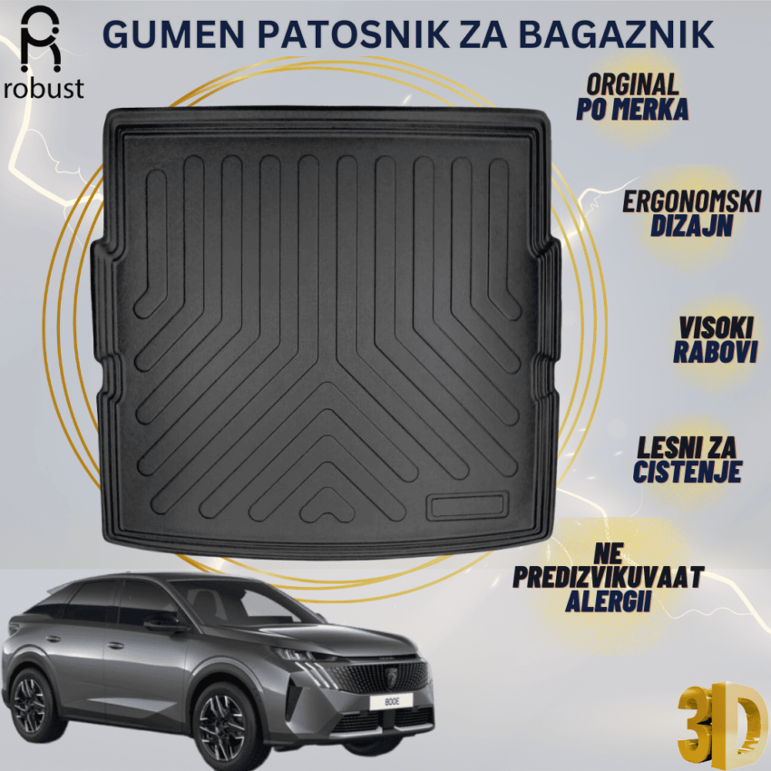www.samad.mk-3D gumen patosnik za bagaznik za Peugeot 3008 lower 2024- Korito za gepek Robust za site vremenski uslovi
