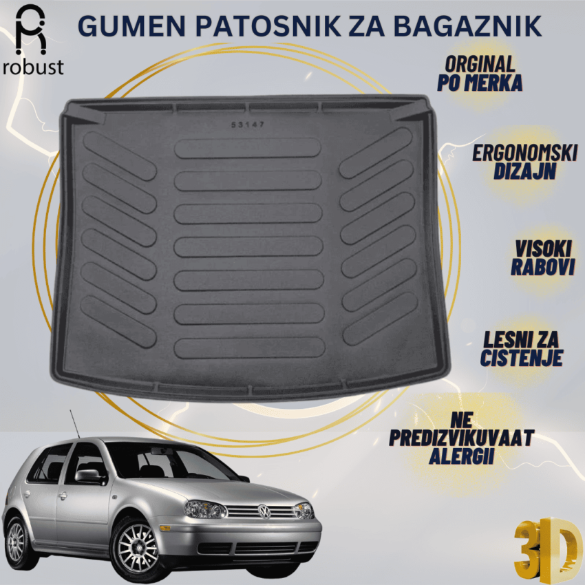www.samad.mk-3D gumen patosnik za bagaznik za Volkswagen Golf 4 1997-2005 Korito za gepek Robust za site vremenski uslovi