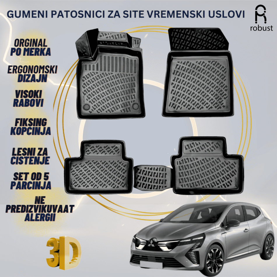 www.samad.mk-3D gumeni patosnici za Mitsubishi Colt 2023- Patosnici Robust za site vremenski uslovi