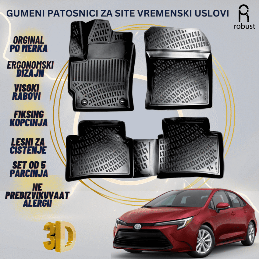 www.samad.mk-3D gumeni patosnici za Toyota Corolla Sedan 2018- HYBRID Patosnici Robust za site vremenski uslovi