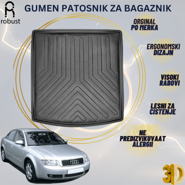 www.samad.mk-3D gumen patosnik za bagaznik za AUDI A4 B6 SEDAN 2000-2006 Korito za gepek Robust za site vremenski uslovi