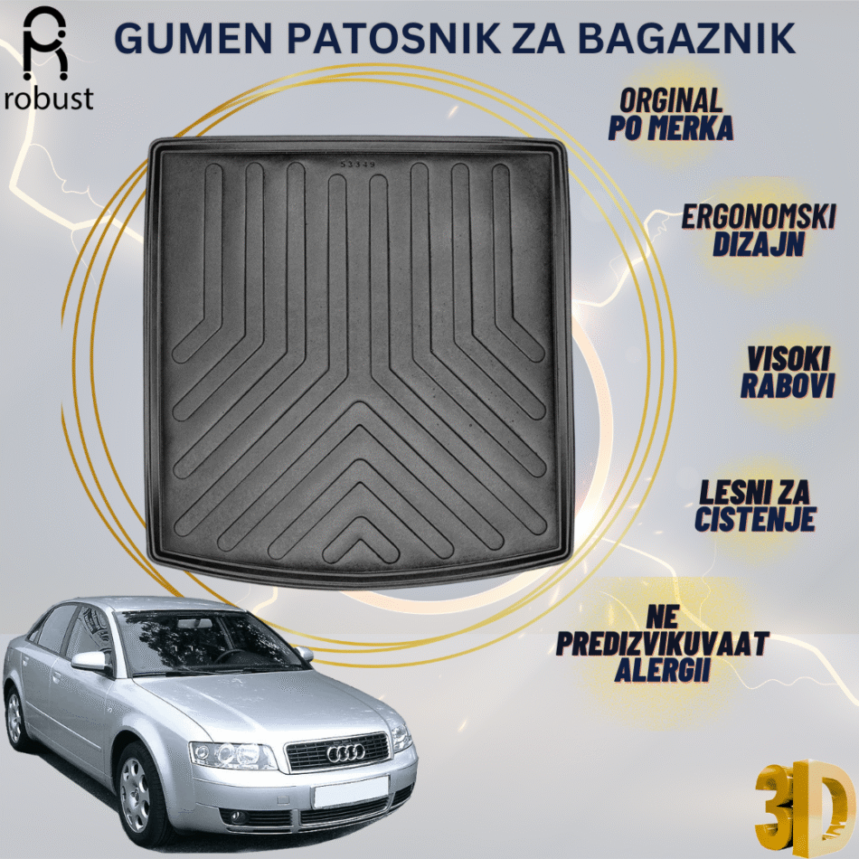 www.samad.mk-3D gumen patosnik za bagaznik za AUDI A4 B6 SEDAN 2000-2006 Korito za gepek Robust za site vremenski uslovi