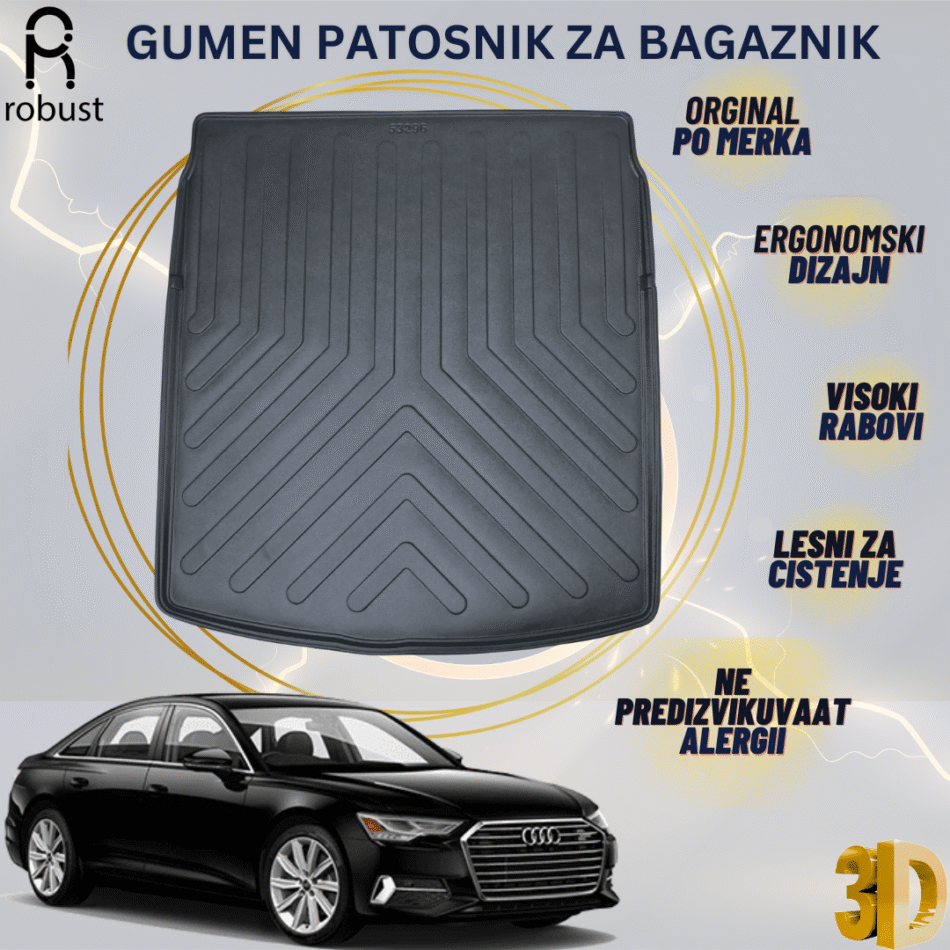 www.samad.mk-3D gumen patosnik za bagaznik za AUDI A6 C8 SEDAN 2018-2025 Korito za gepek Robust za site vremenski uslovi