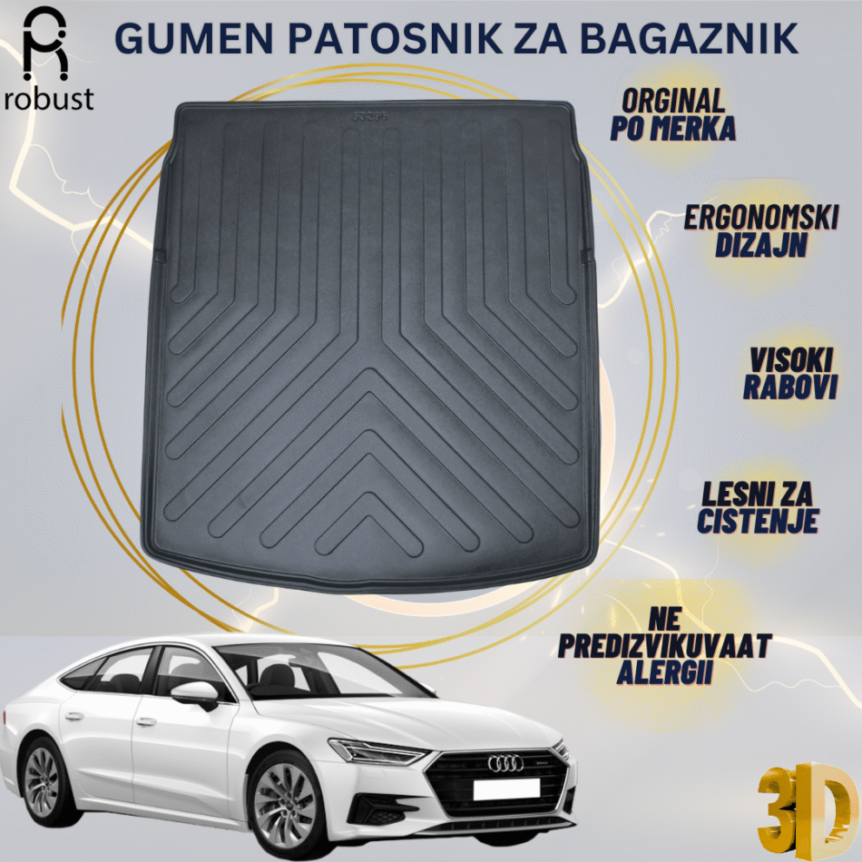 www.samad.mk-3D gumen patosnik za bagaznik za AUDI A7 2018-2025 Korito za gepek Robust za site vremenski uslovi
