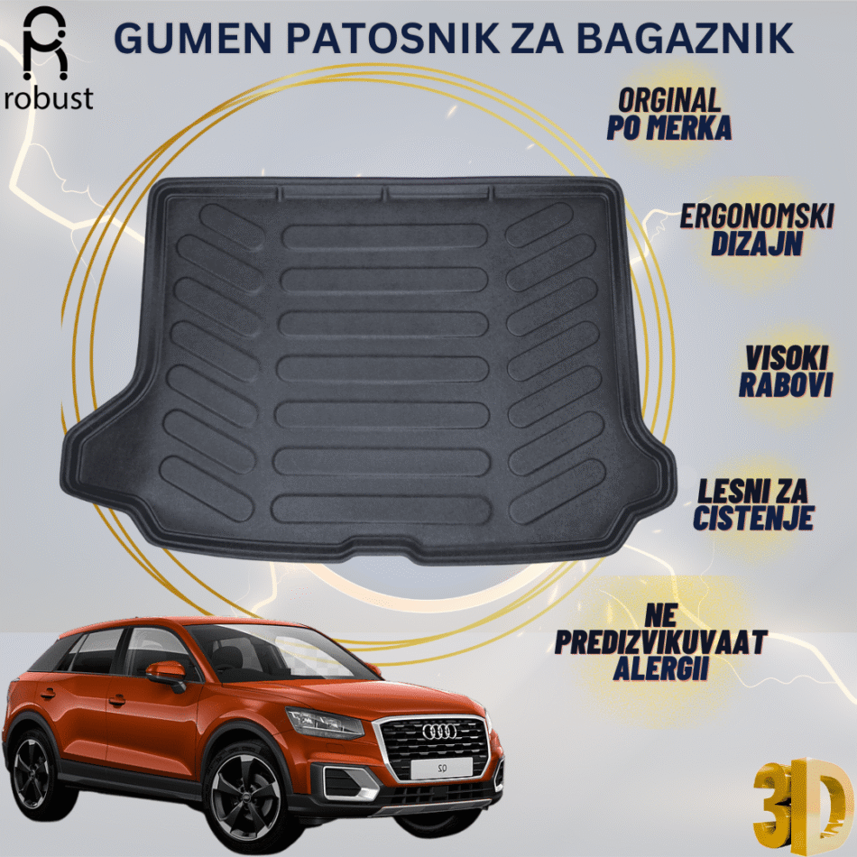 www.samad.mk-3D gumen patosnik za bagaznik za AUDI Q2 2017- Korito za gepek Robust za site vremenski uslovi