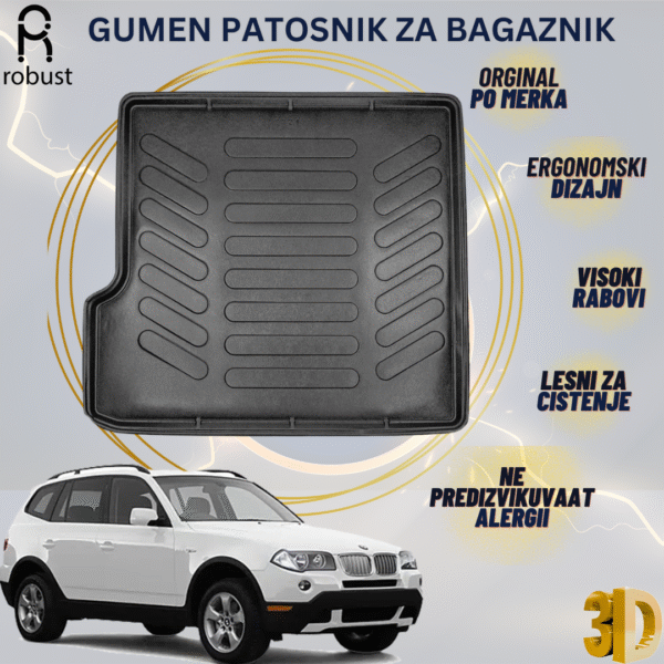 www.samad.mk-3D gumen patosnik za bagaznik za Bmw X3 E83 2003-2010 Korito za gepek Robust za site vremenski uslovi