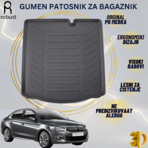 www.samad.mk-3D gumen patosnik za bagaznik za Citroen C-Elysee 2012-2022 Korito za gepek Robust za site vremenski uslovi