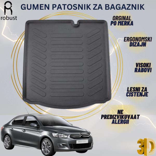 www.samad.mk-3D gumen patosnik za bagaznik za Citroen C-Elysee 2012-2022 Korito za gepek Robust za site vremenski uslovi