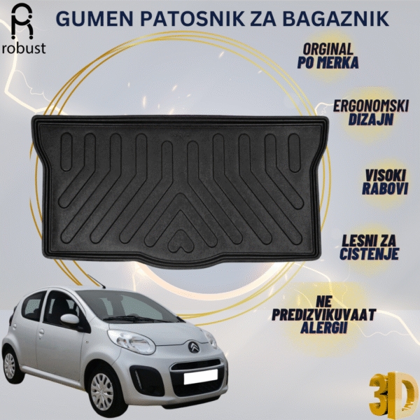 www.samad.mk-3D gumen patosnik za bagaznik za Citroen C1 2005-2014 Korito za gepek Robust za site vremenski uslovi