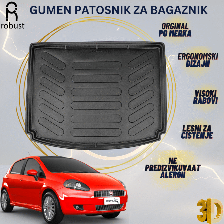 www.samad.mk-3D gumen patosnik za bagaznik za Fiat Grande Punto 2006-2012 Korito za gepek Robust za site vremenski uslovi
