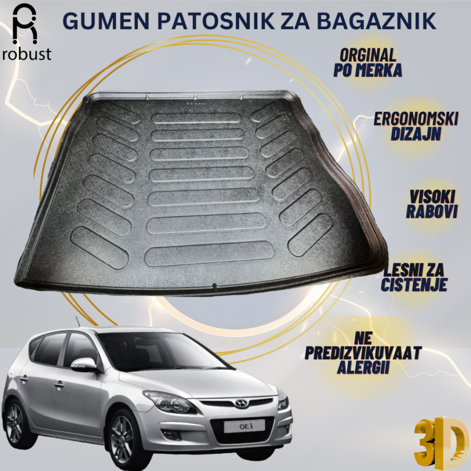 www.samad.mk-3D gumen patosnik za bagaznik za Hyundai I30 2007-2012 HB Korito za gepek Robust za site vremenski uslovi