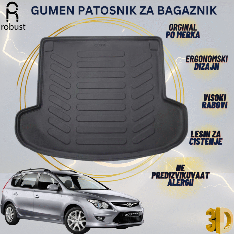 www.samad.mk-3D gumen patosnik za bagaznik za Hyundai I30 2007-2012 SW Korito za gepek Robust za site vremenski uslovi