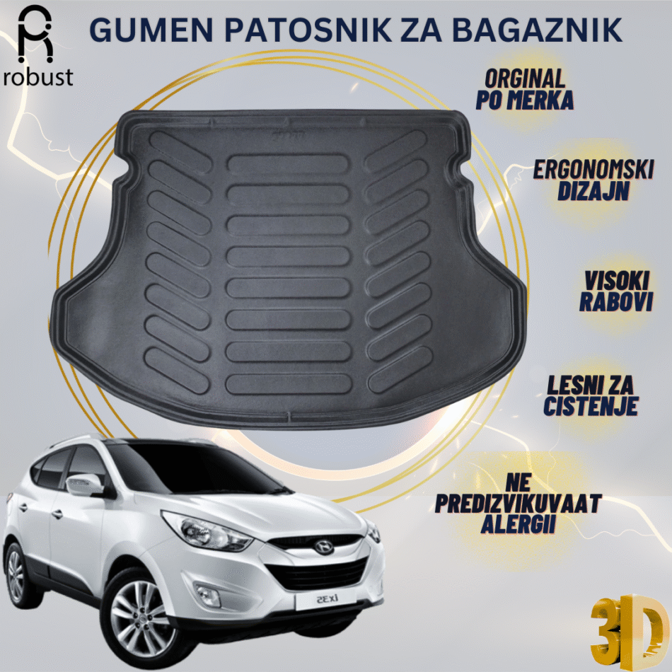 www.samad.mk-3D gumen patosnik za bagaznik za Hyundai IX35 2009-2015 Korito za gepek Robust za site vremenski uslovi