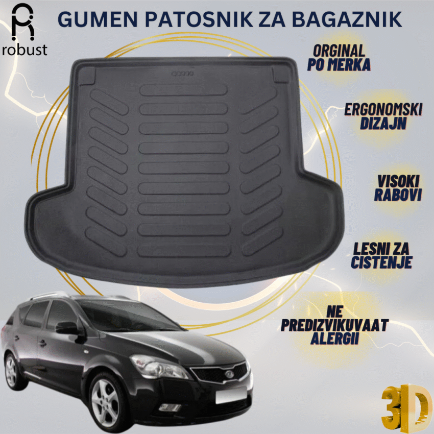 www.samad.mk-3D gumen patosnik za bagaznik za Kia Ceed SW 2006-2012 Korito za gepek Robust za site vremenski uslovi