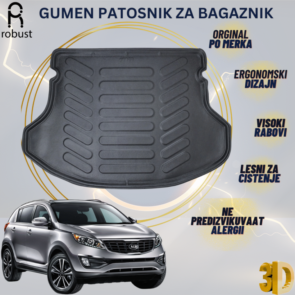 www.samad.mk-3D gumen patosnik za bagaznik za Kia Sportage 2010-2015 Korito za gepek Robust za site vremenski uslovi