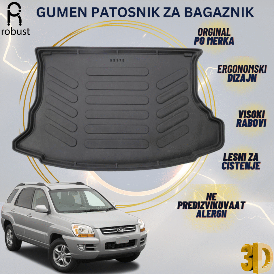 www.samad.mk-3D gumen patosnik za bagaznik za Kia Sportage MK2 2004-2008 Korito za gepek Robust za site vremenski uslovi