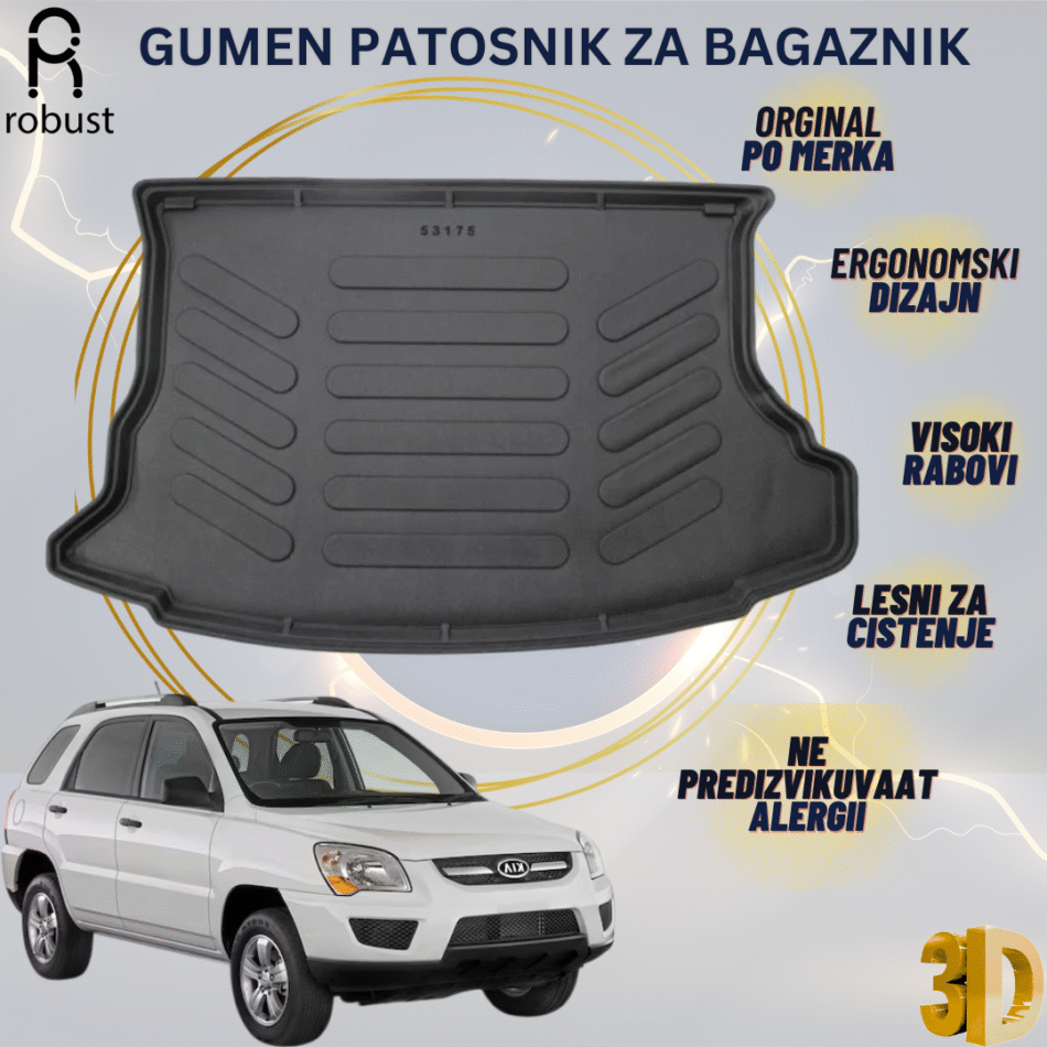 www.samad.mk-3D gumen patosnik za bagaznik za Kia Sportage MK2 2009-2010 FL Korito za gepek Robust za site vremenski uslovi