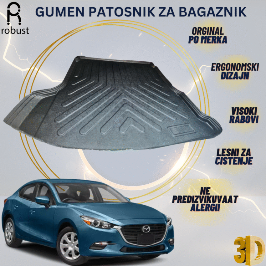 www.samad.mk-3D gumen patosnik za bagaznik za Mazda 3 Sedan 2013-2018 Korito za gepek Robust za site vremenski uslovi