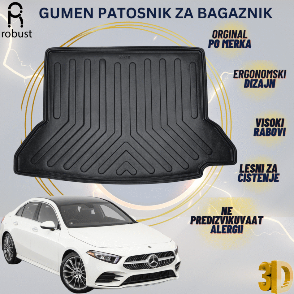 www.samad.mk-3D gumen patosnik za bagaznik za Mercedes A Class W177 MK4 SEDAN with wings 2018- Korito za gepek Robust za site vremenski uslovi