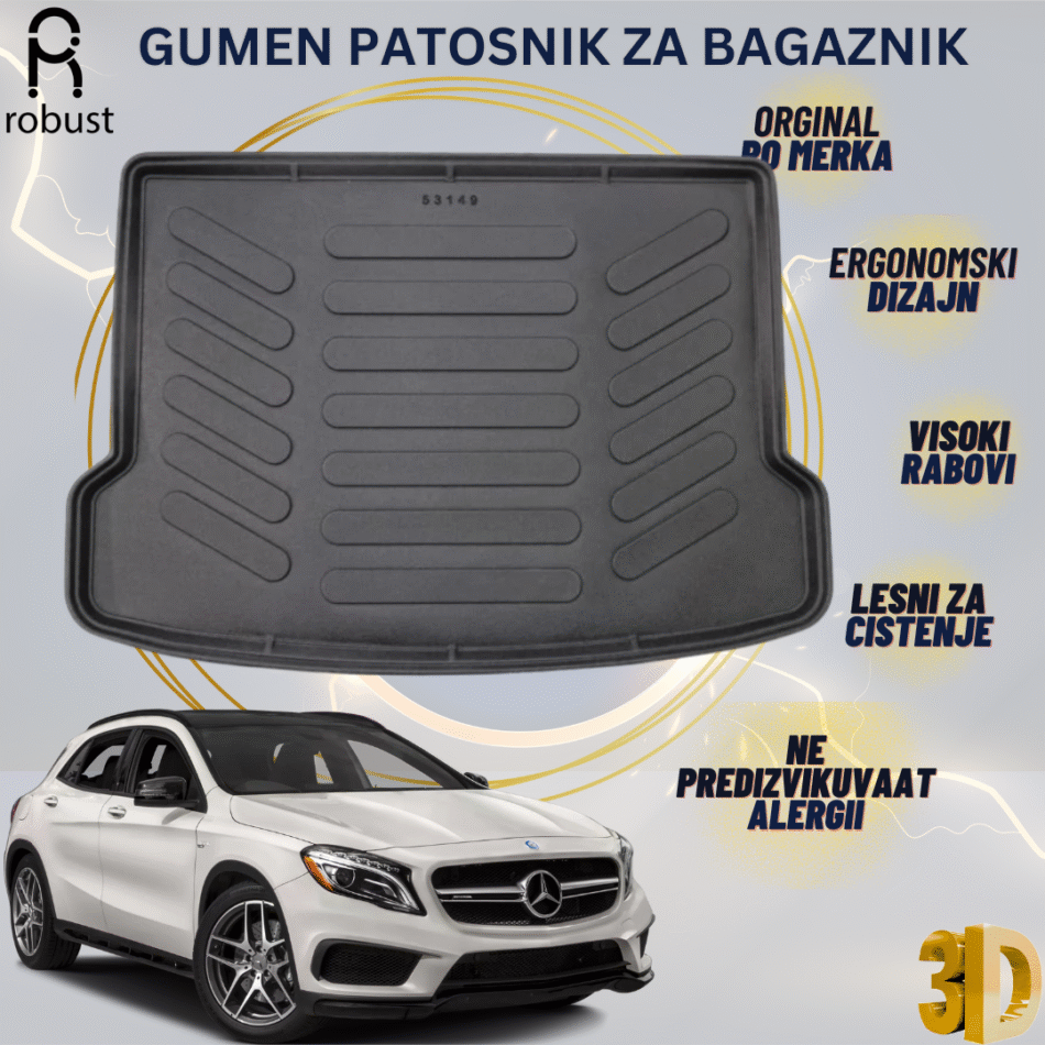 www.samad.mk-3D gumen patosnik za bagaznik za Mercedes GLA X156 MK1 2014-2019 Korito za gepek Robust za site vremenski uslovi