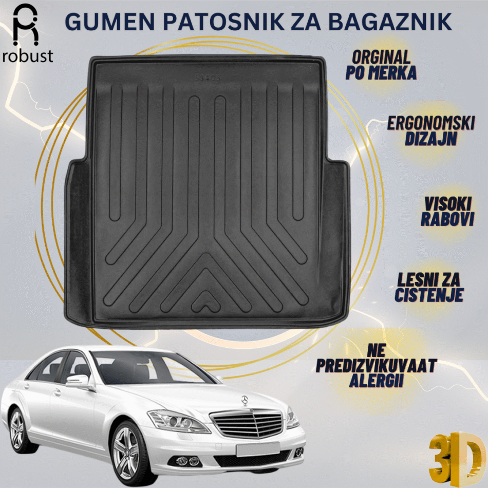 www.samad.mk-3D gumen patosnik za bagaznik za Mercedes S Class W221 2006-2013 Korito za gepek Robust za site vremenski uslovi