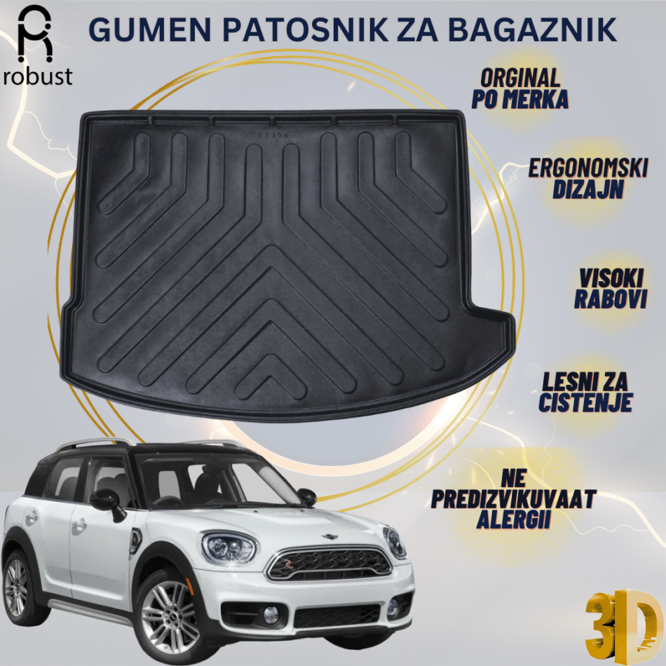 www.samad.mk-3D gumen patosnik za bagaznik za Mini Countryman F60 2017-2023 Korito za gepek Robust za site vremenski uslovi