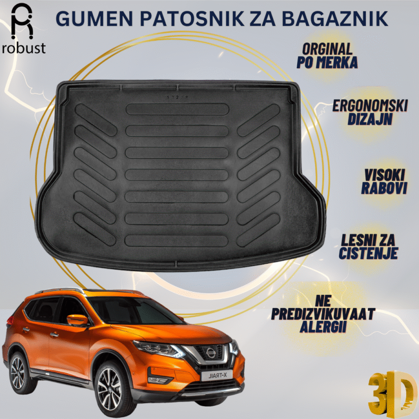 www.samad.mk-3D gumen patosnik za bagaznik za Nissan Xtrail (T32) 5 seats 2013 -2021 MK3 FL Korito za gepek Robust za site vremenski uslovi