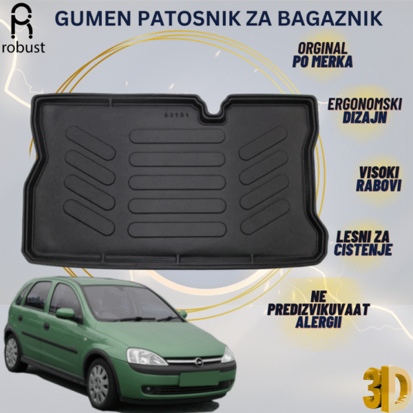 www.samad.mk-3D gumen patosnik za bagaznik za Opel Corsa C 2000-2006 Korito za gepek Robust za site vremenski uslovi