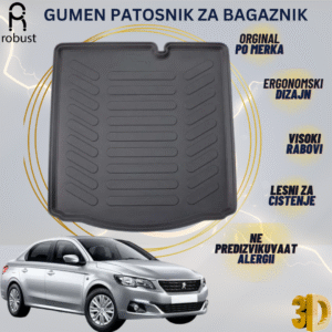 www.samad.mk-3D gumen patosnik za bagaznik za Peugeot 301 2012-2022 Korito za gepek Robust za site vremenski uslovi