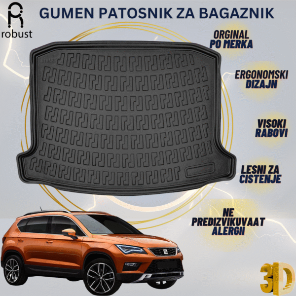 www.samad.mk-3D gumen patosnik za bagaznik za Seat Ateca Lower boot (without adjustable boot floor) 2016- Korito za gepek Robust za site vremenski uslovi