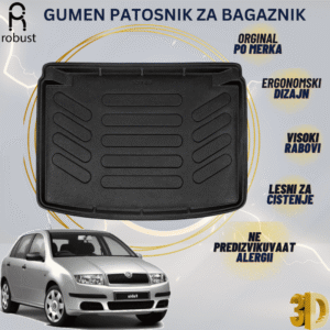 www.samad.mk-3D gumen patosnik za bagaznik za Skoda Fabia 1999-2007 HATCHBACK Korito za gepek Robust za site vremenski uslovi