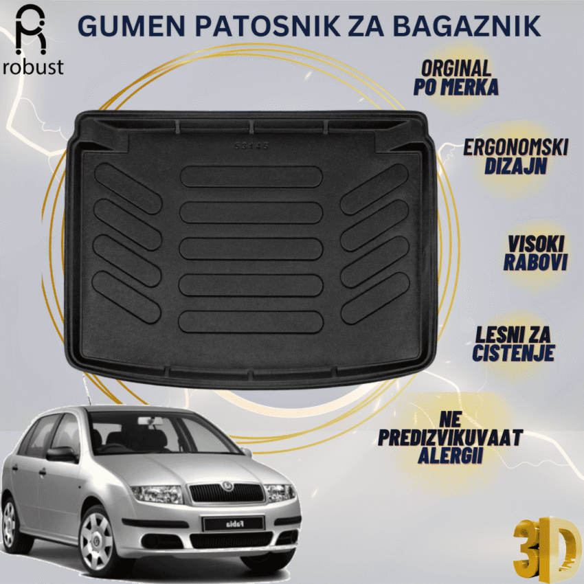 www.samad.mk-3D gumen patosnik za bagaznik za Skoda Fabia 1999-2007 HATCHBACK Korito za gepek Robust za site vremenski uslovi