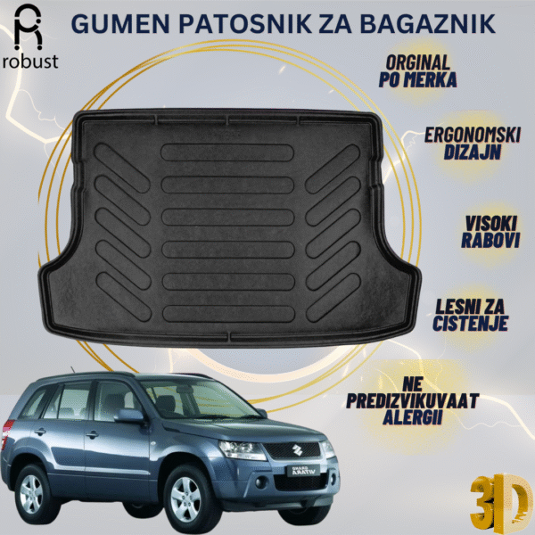 www.samad.mk-3D gumen patosnik za bagaznik za Suzuki Grand Vitara 2006-2011 MK3 Korito za gepek Robust za site vremenski uslovi