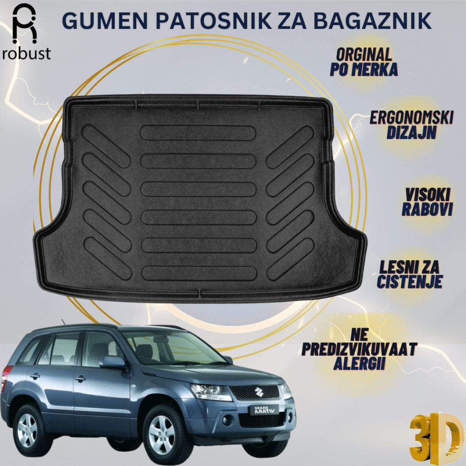 www.samad.mk-3D gumen patosnik za bagaznik za Suzuki Grand Vitara 2006-2011 MK3 Korito za gepek Robust za site vremenski uslovi