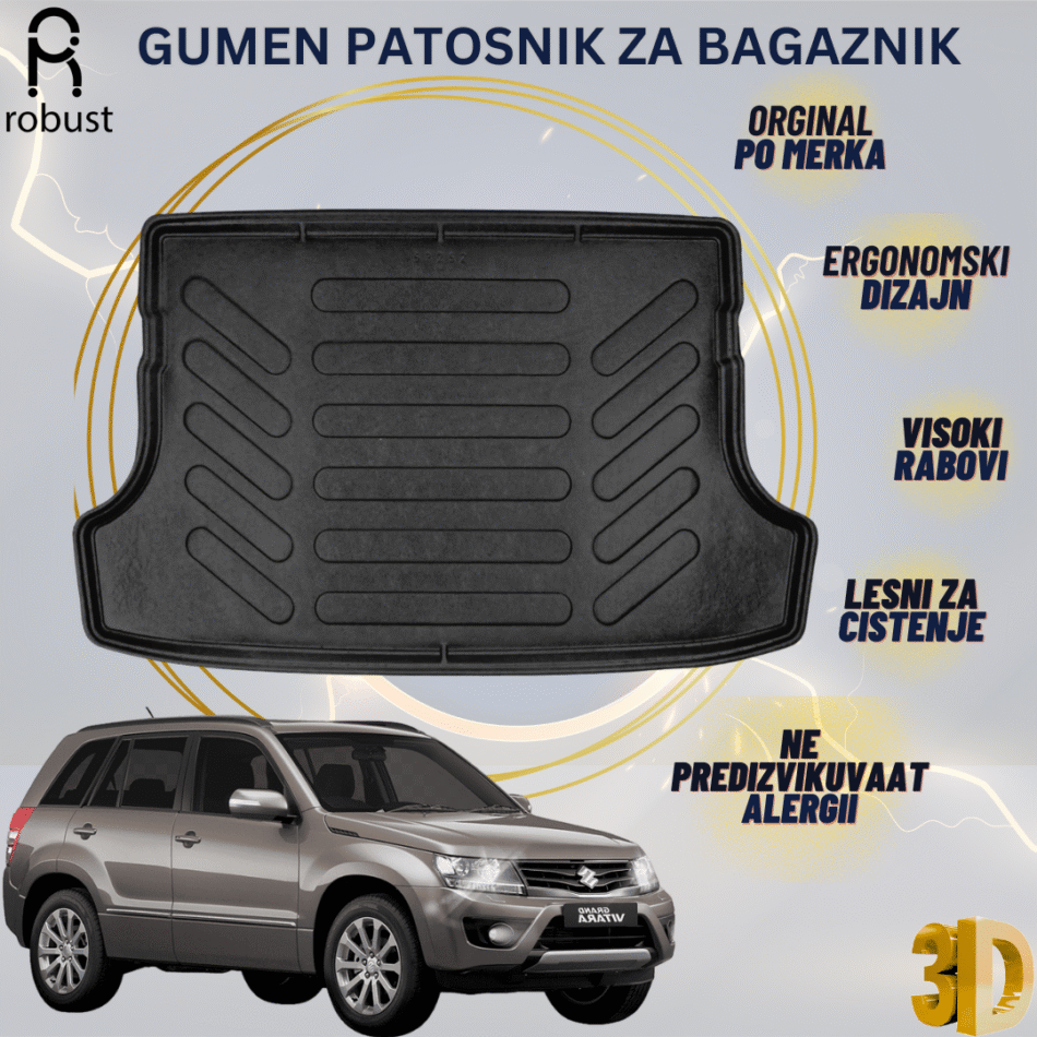 www.samad.mk-3D gumen patosnik za bagaznik za Suzuki Grand Vitara 2012-2015 MK3 FL Korito za gepek Robust za site vremenski uslovi