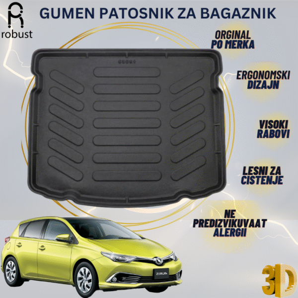 www.samad.mk-3D gumen patosnik za bagaznik za Toyota Auris 2012-2018 MK2 Korito za gepek Robust za site vremenski uslovi