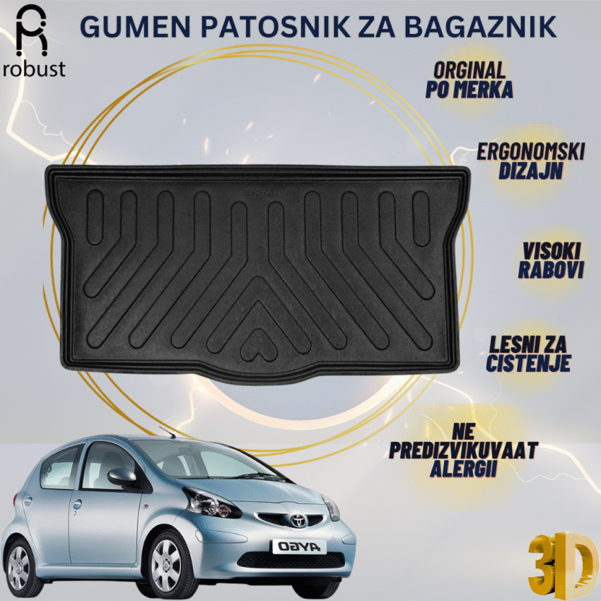 www.samad.mk-3D gumen patosnik za bagaznik za Toyota Aygo 2005-2014 Korito za gepek Robust za site vremenski uslovi
