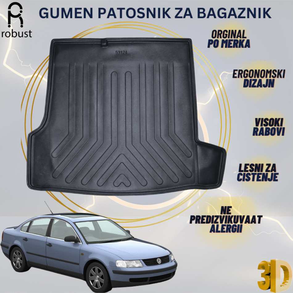 www.samad.mk-3D gumen patosnik za bagaznik za Volkswagen Passat B5B5.5 1997-2006 Korito za gepek Robust za site vremenski uslovi