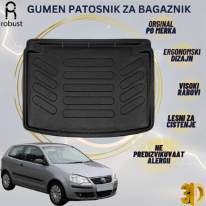 www.samad.mk-3D gumen patosnik za bagaznik za Volkswagen Polo 6Q9N9N3 2006-2009 MK4 FL Korito za gepek Robust za site vremenski uslovi
