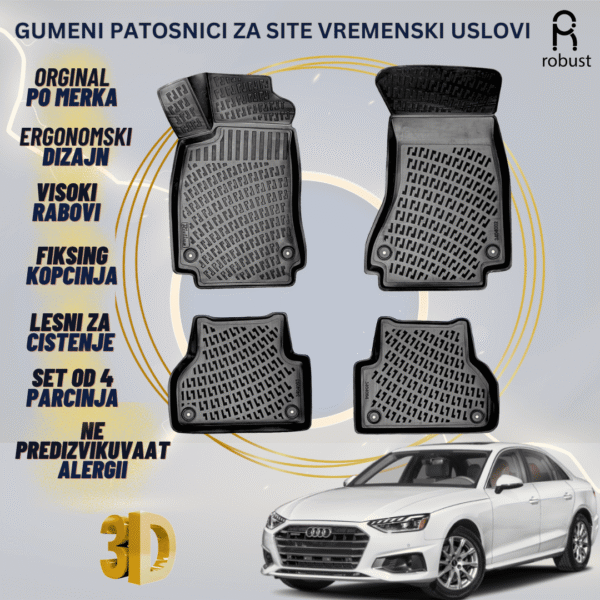 www.samad.mk-3D gumeni patosnici za Audi A4 B9 2020-2025 FL Patosnici Robust za site vremenski uslovi