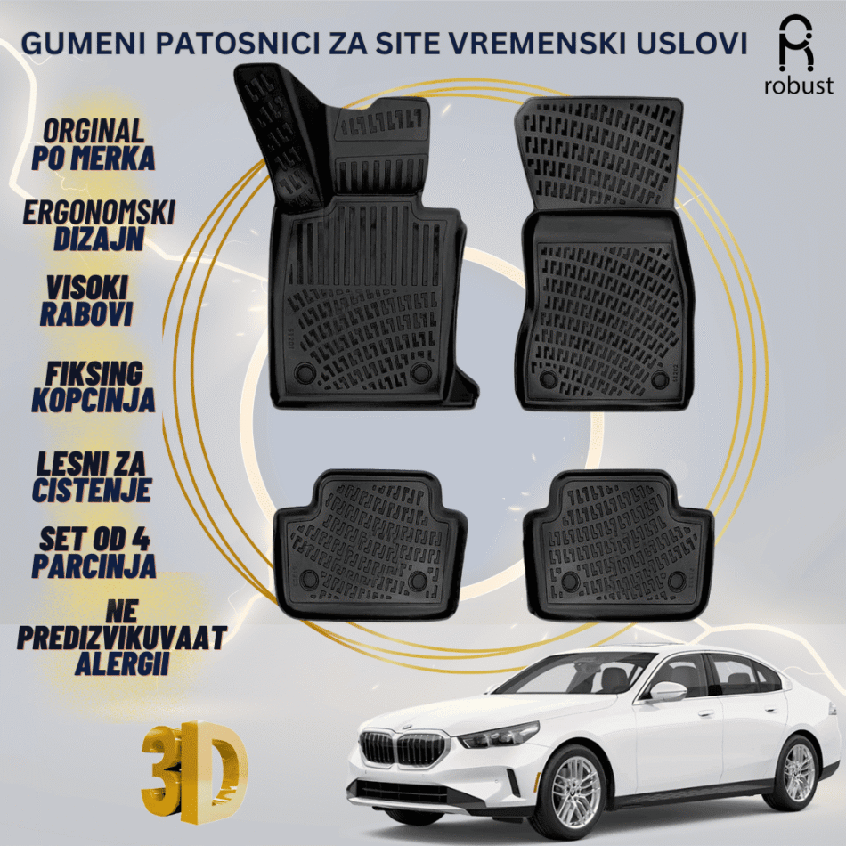 www.samad.mk-3D gumeni patosnici za BMW 5 Series G60 2023 Patosnici Robust za site vremenski uslovi