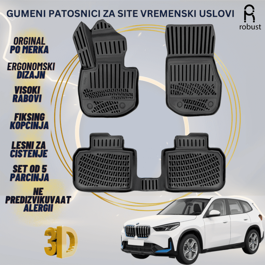 www.samad.mk-3D gumeni patosnici za BMW iX1 U11 2024- electric Patosnici Robust za site vremenski uslovi
