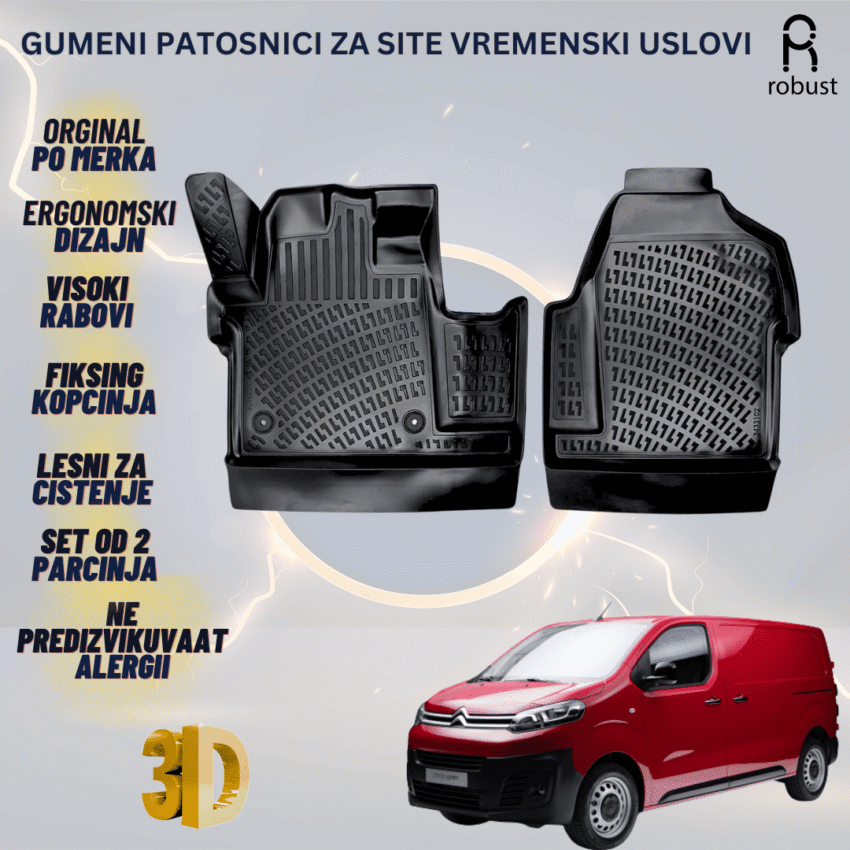 www.samad.mk-3D gumeni patosnici za CITROEN JUMPY DISPATCH 2016-2023 Patosnici Robust za site vremenski uslovi