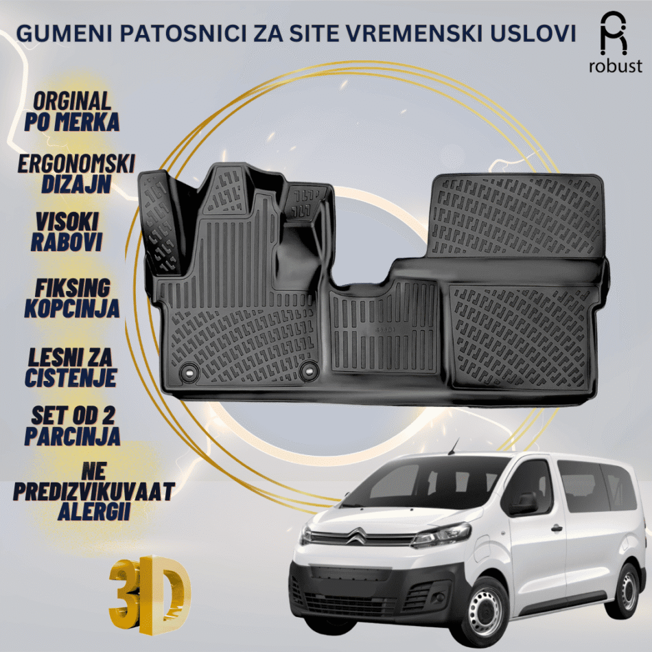 www.samad.mk-3D gumeni patosnici za CITROEN JUMPY SPACETOURER 2016-2023 Patosnici Robust za site vremenski uslovi