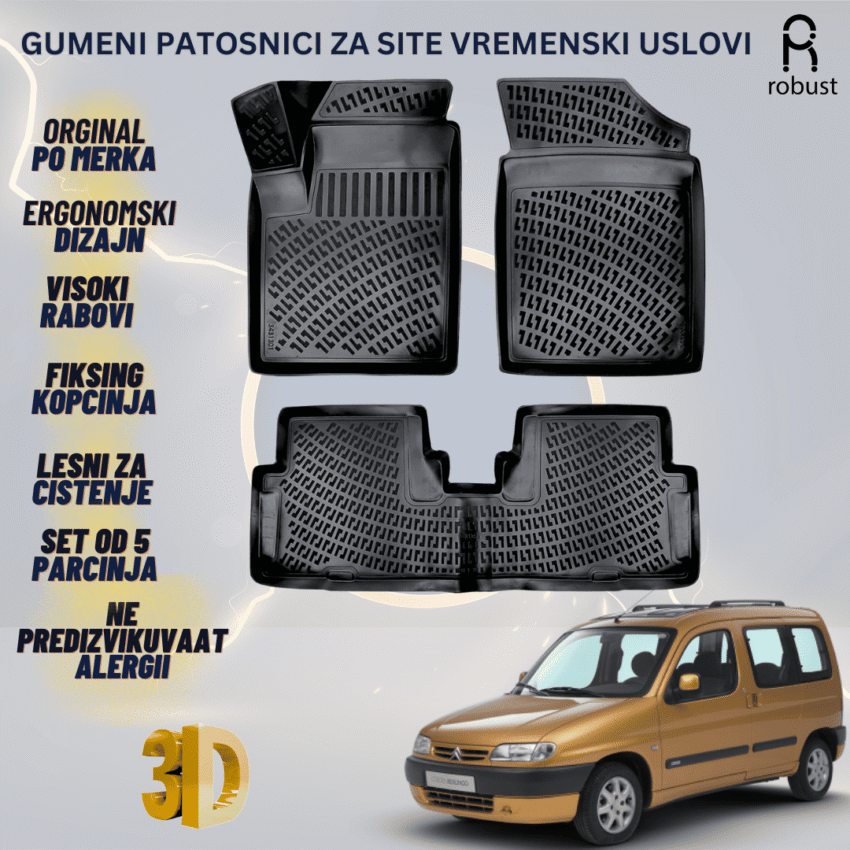 www.samad.mk-3D gumeni patosnici za Citroen Berlingo 1996-2002 Patosnici Robust za site vremenski uslovi