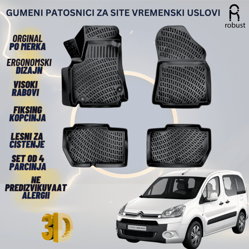 www.samad.mk-3D gumeni patosnici za Citroen Berlingo 2008-2015 Patosnici Robust za site vremenski uslovi